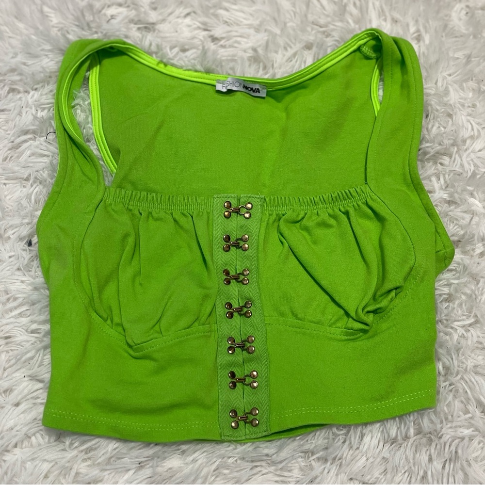 Neon green button detail crop top